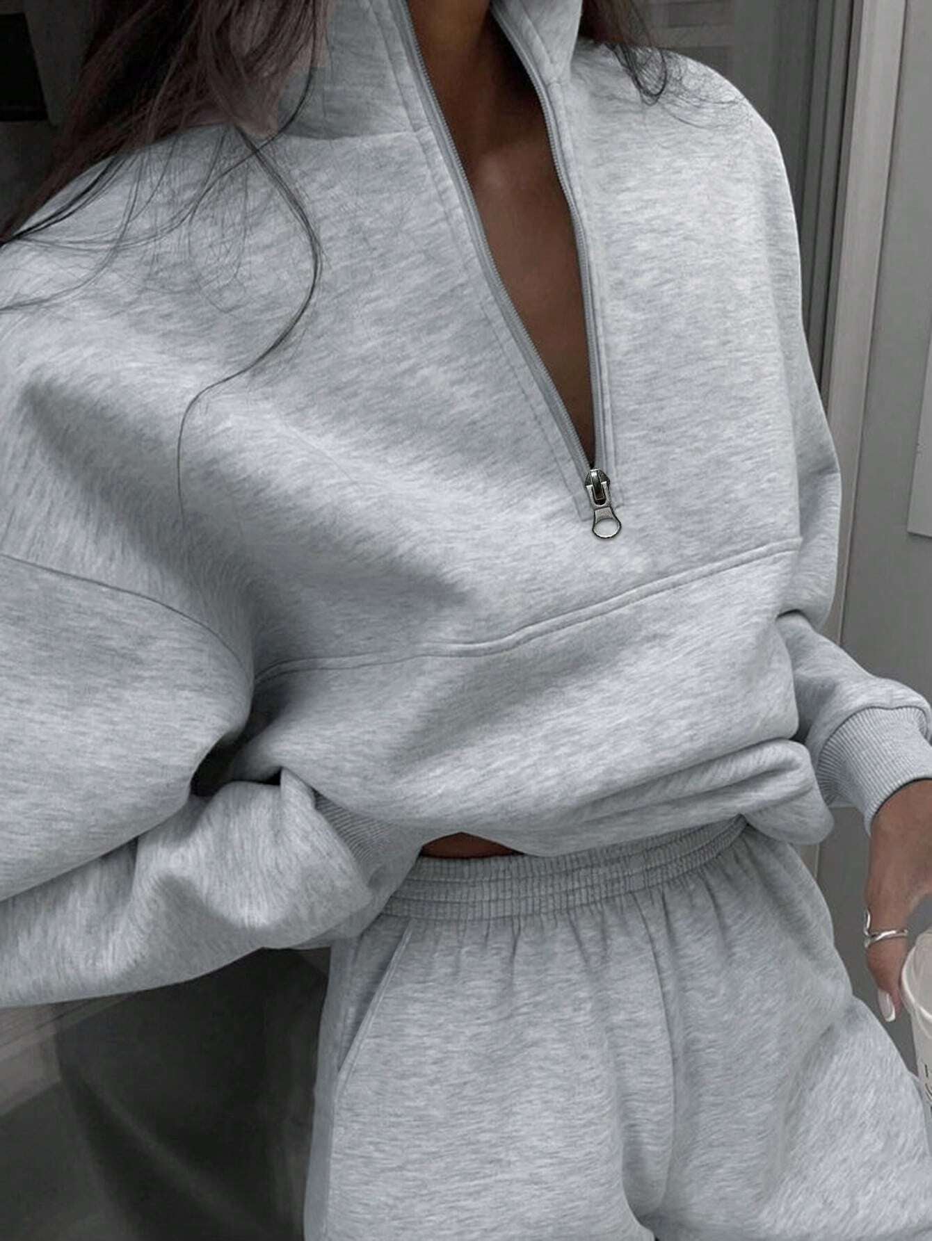 SHEIN X Carly Lawrence Women's Half-Zip Hoodie and Jogger Pants Two-Piece Set