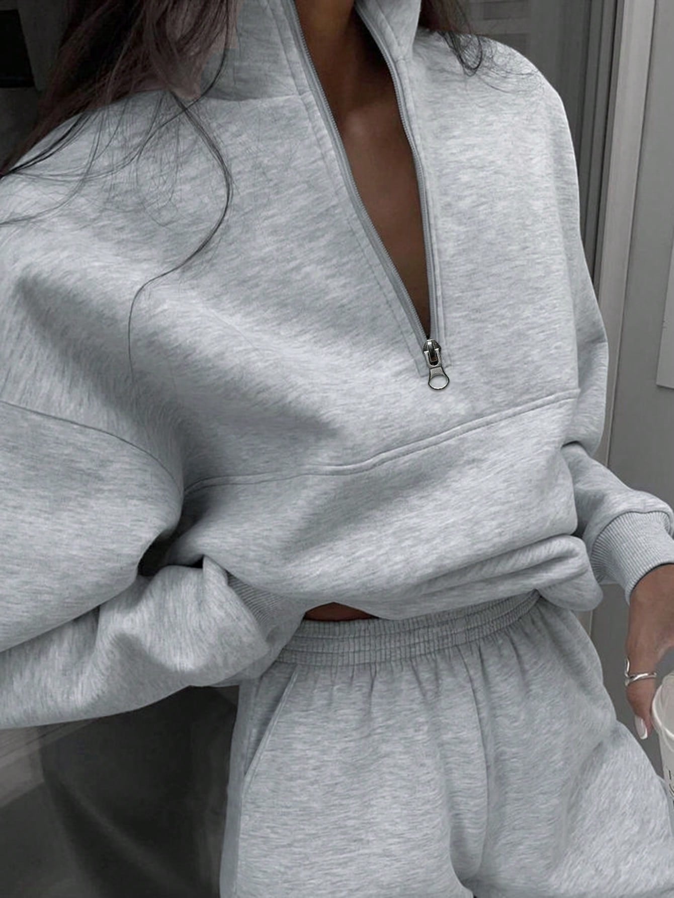 SHEIN X Carly Lawrence Women's Half-Zip Hoodie and Jogger Pants Two-Piece Set