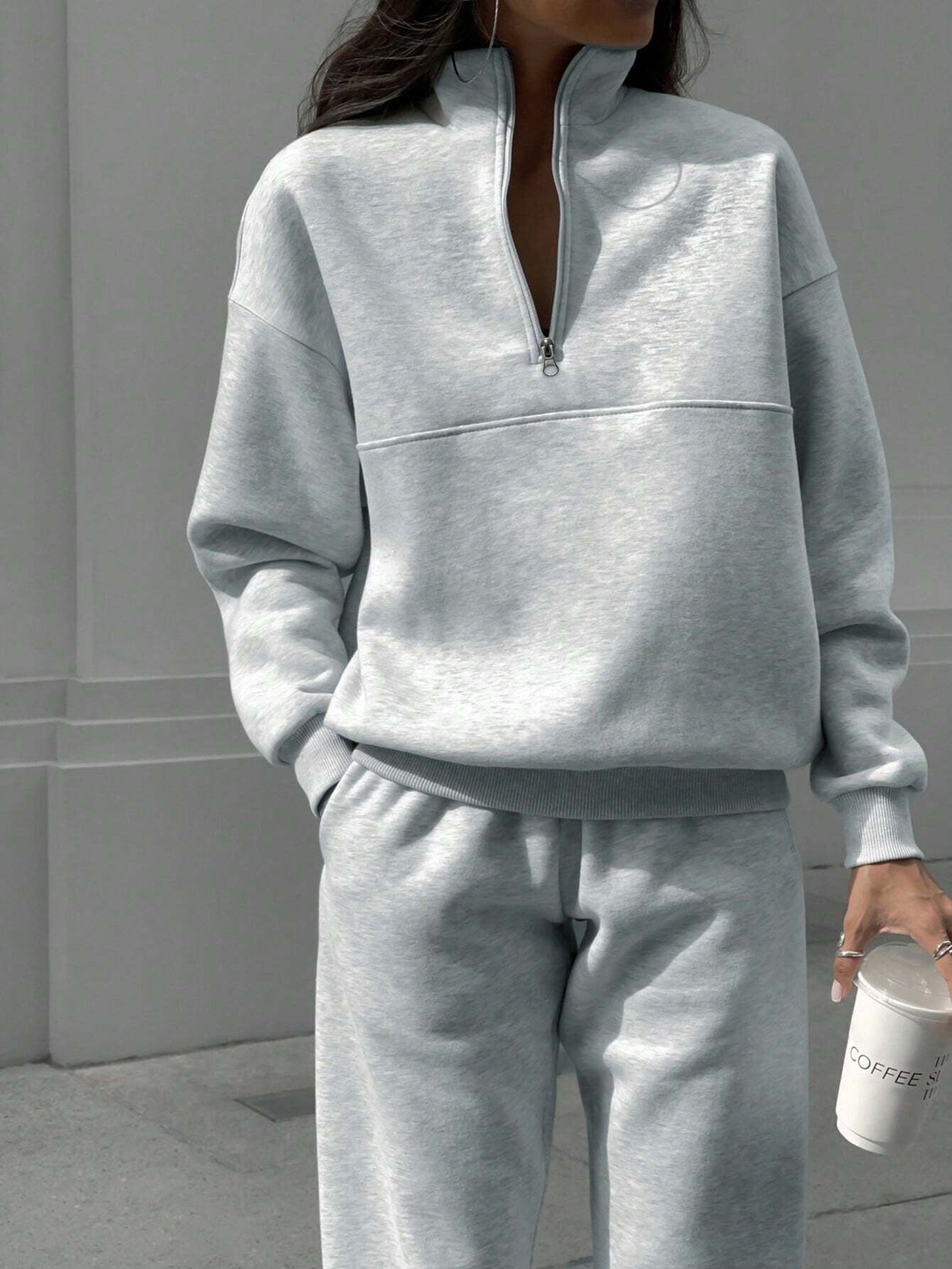SHEIN X Carly Lawrence Women's Half-Zip Hoodie and Jogger Pants Two-Piece Set
